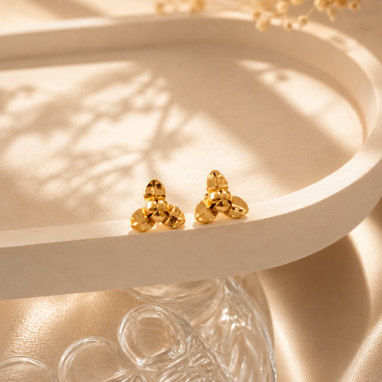 Romdoul Flower Stud Earrings | 18K Gold Plated | RYA Jewelry
